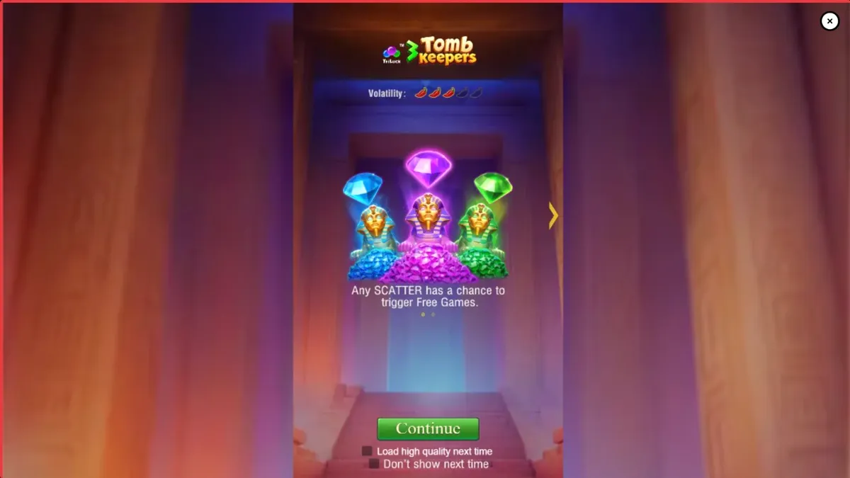 Tampilan visual slot 3 Tomb Keepers dengan tema Mesir Kuno dan patung Firaun.