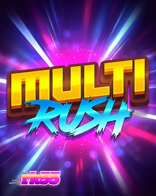 Tampilan antarmuka slot Multi Rush dengan simbol buah neon dan fitur pengali